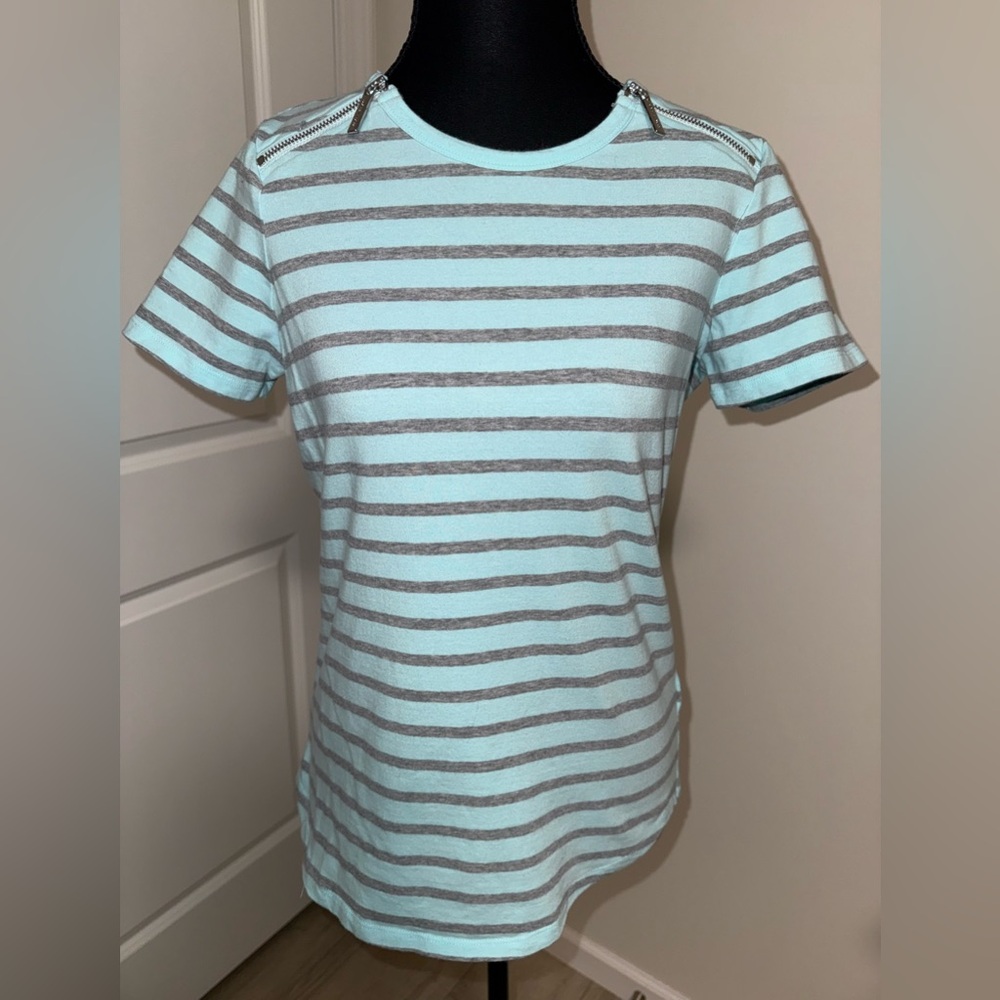 MICHAEL Michael Kors Striped Aqua and Gray Top